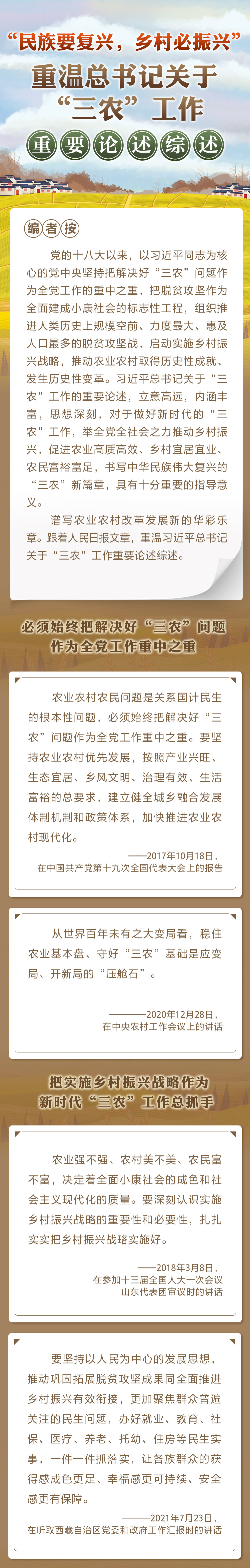 “民族要復(fù)興，鄉(xiāng)村必振興” 重溫總書(shū)記關(guān)于“三農(nóng)”工作重要論述綜述