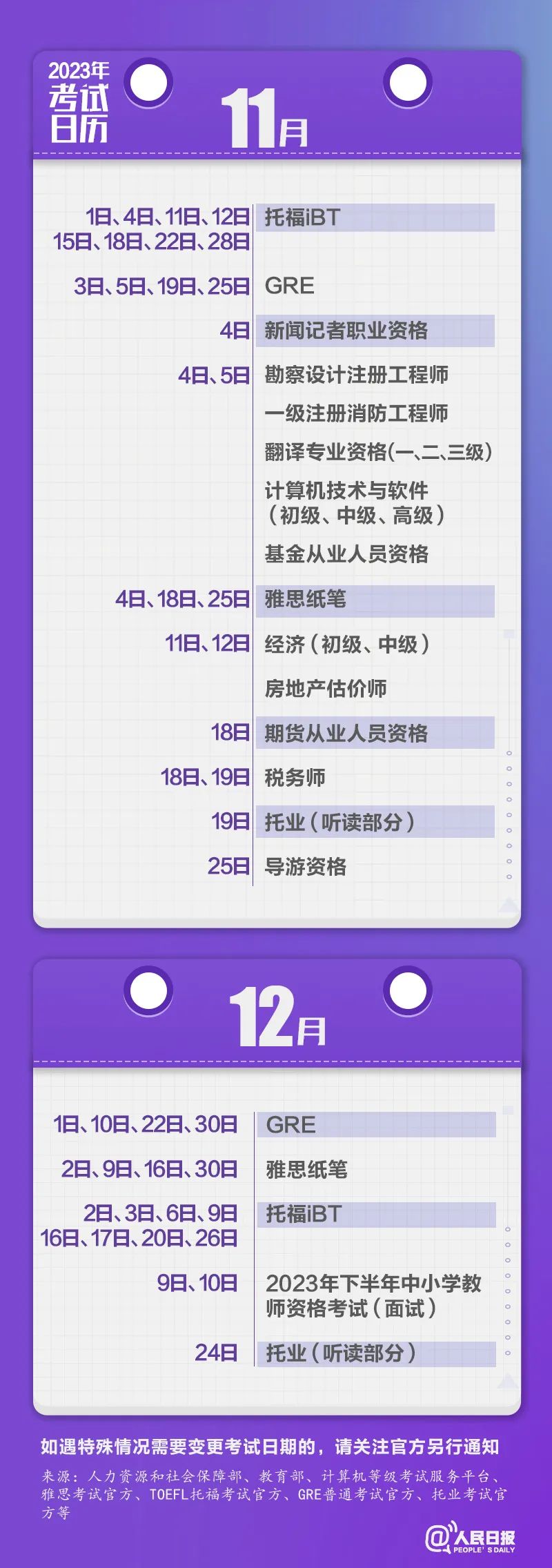 收藏！2023年考試日歷來(lái)了
