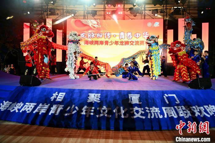 聯(lián)歡晚會上，兩岸青少年同臺呈現(xiàn)龍獅表演?！⊥鯑|明 攝