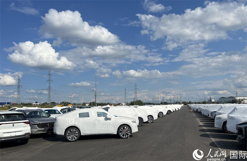 莫斯科別雷拉斯特物流中心內(nèi)的中國品牌汽車。人民網(wǎng)記者 申佳平攝