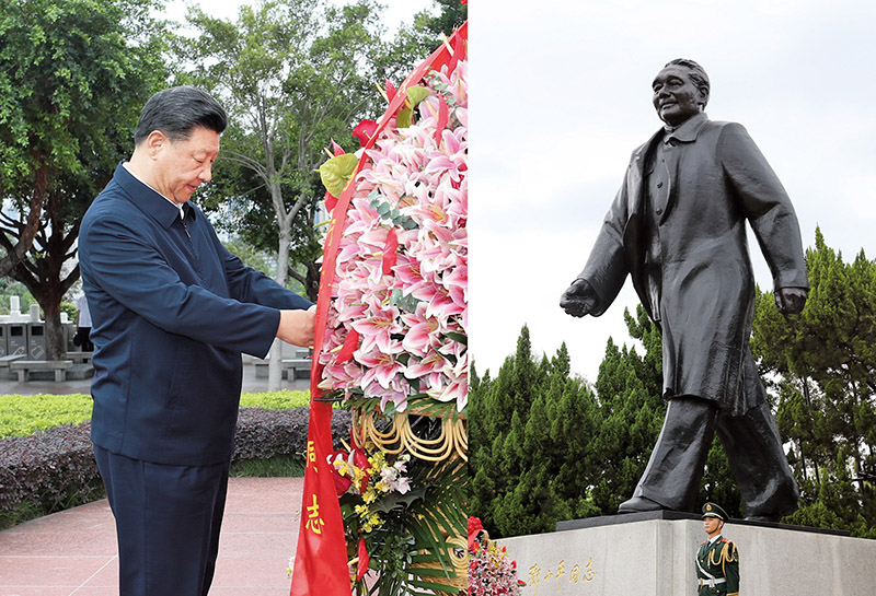 2020年10月14日，習(xí)近平總書(shū)記向深圳蓮花山公園鄧小平同志銅像敬獻(xiàn)花籃。