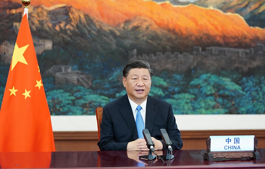 2020年9月22日，國家主席習(xí)近平在第七十五屆聯(lián)合國大會一般性辯論上發(fā)表重要講話。新華社記者 鞠鵬 攝