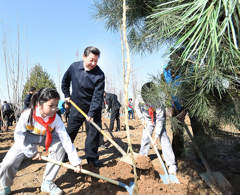 2015年4月3日，習近平總書記同大家一起植樹。