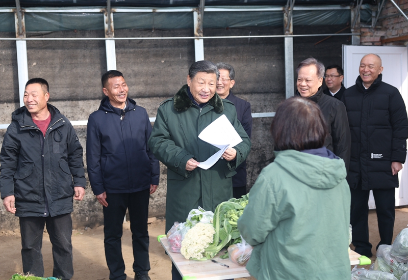 2024年2月1日，習近平總書記在天津市西青區(qū)辛口鎮(zhèn)第六埠村，走進大棚同菜農(nóng)親切交流。