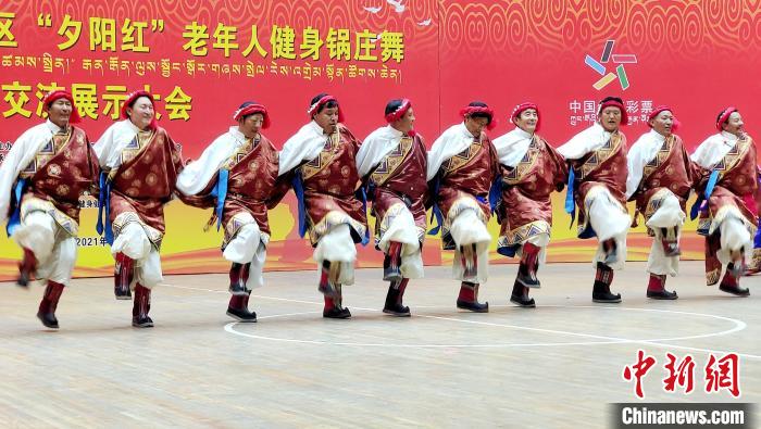 圖為西藏老年舞蹈隊(duì)齊跳傳統(tǒng)鍋莊舞?！∝暽＠?攝