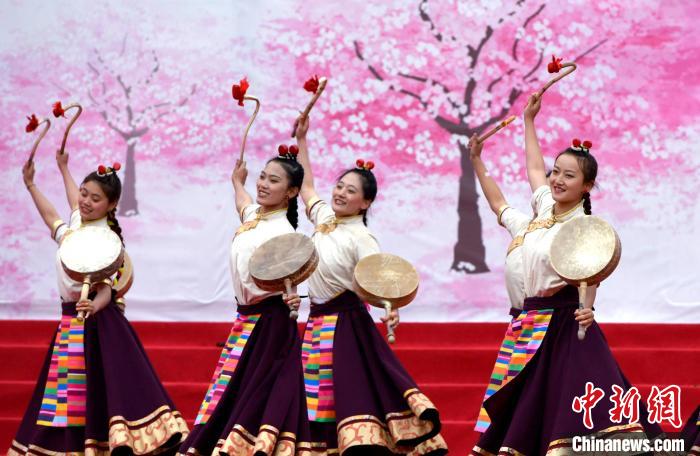 3月28日，西藏林芝第二十屆桃花旅游文化節(jié)開幕式上的文藝表演。　李林 攝