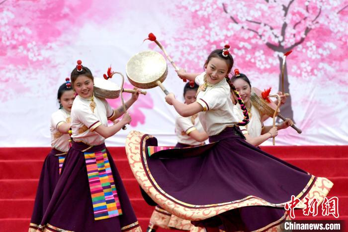 3月28日，西藏林芝第二十屆桃花旅游文化節(jié)開幕式上的文藝表演?！±盍?攝