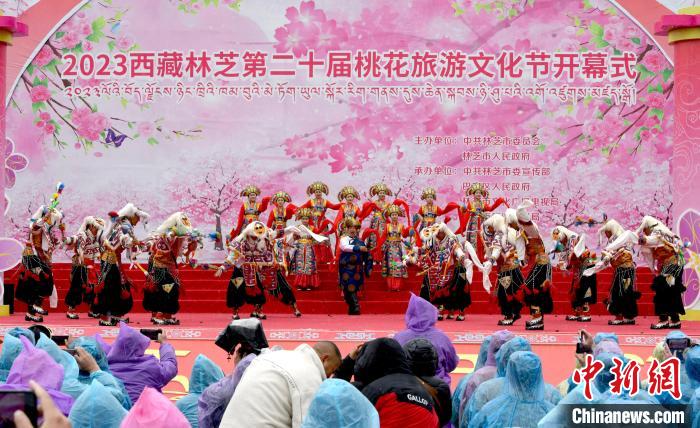 3月28日，西藏林芝第二十屆桃花旅游文化節(jié)開幕式上的文藝表演?！±盍?攝