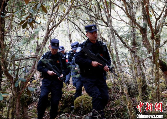 山南邊境管理支隊(duì)玉麥邊境派出所民警在邊境原始森林里開展邊境巡邏。　鄭琦山 攝