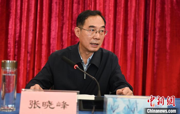 圖為西藏自治區(qū)黨委宣傳部副部長(zhǎng)、西藏廣播電視臺(tái)黨組書記張曉峰致辭?！≮w朗 攝